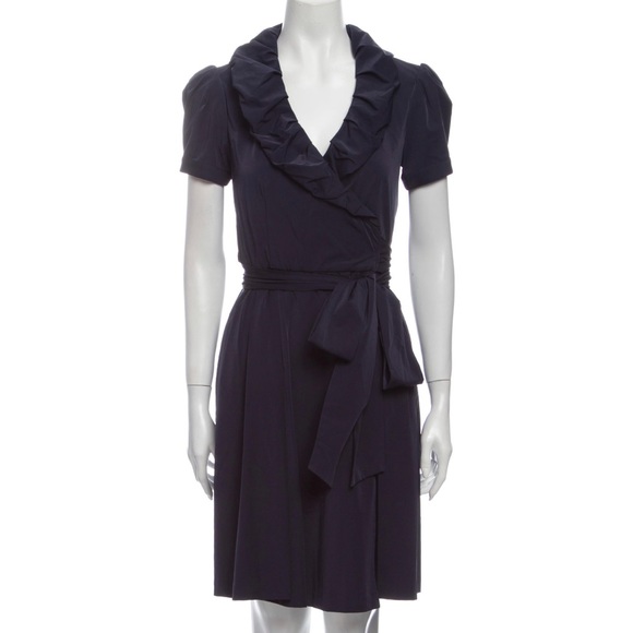 Diane von Furstenberg V-neck Wrap Mini Dress with Ruffles - Picture 3 of 6
